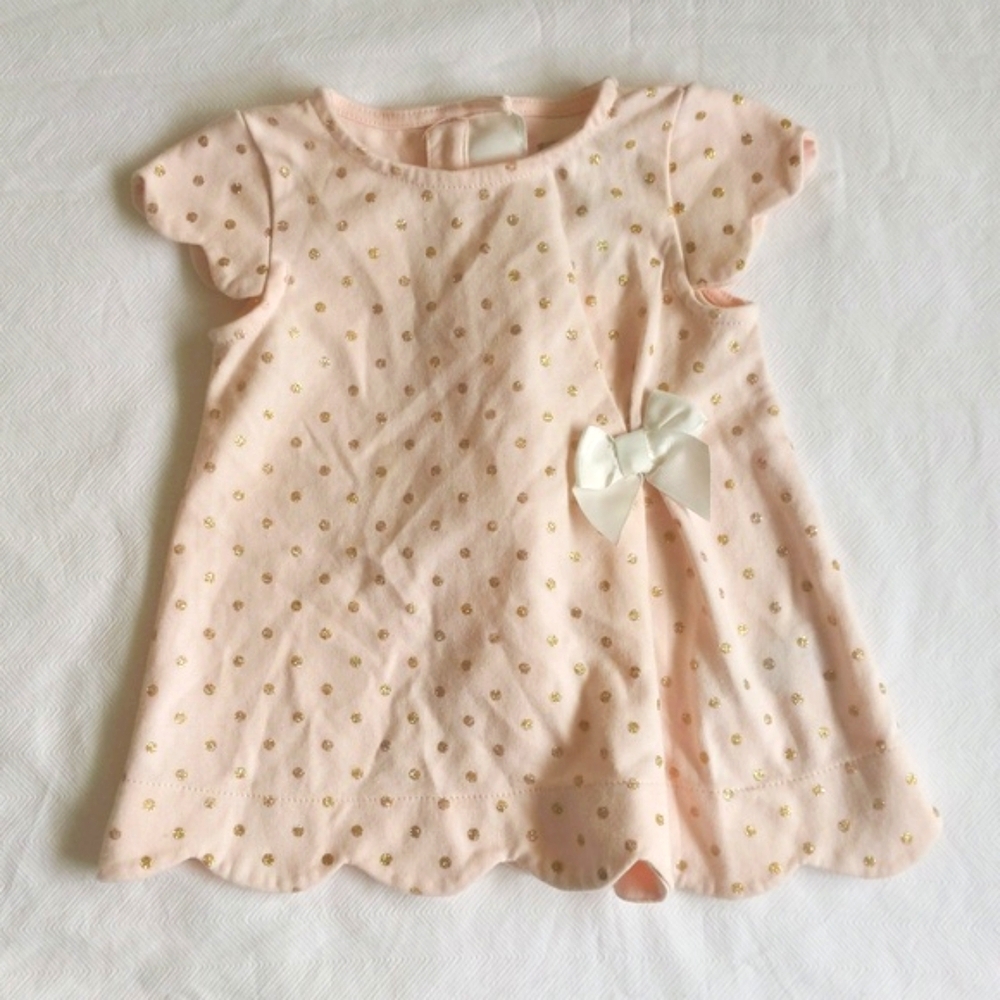 tahari pastel pink scallop trim dress with glitter dots 6-9 months baby girl